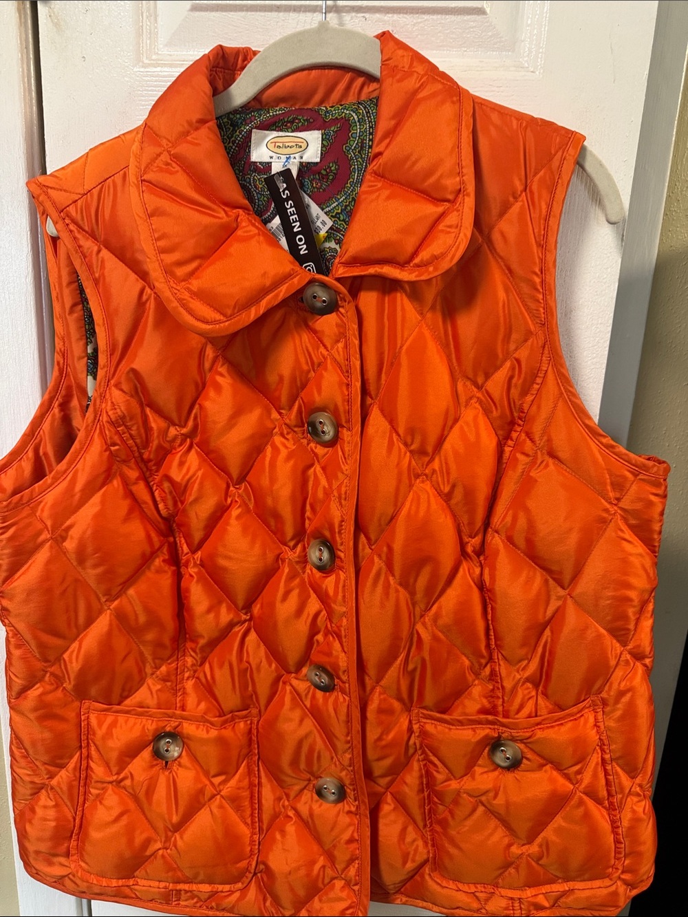 Talbots Bright Orange Quilted Puffer Button-Front Vest NWT Sz 1x